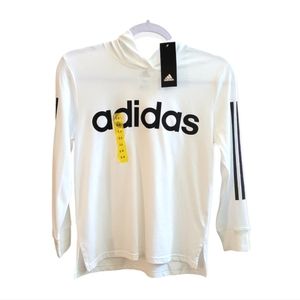 Adidas Boys White Long Sleeve T-Shirt with Hoodie Size 8